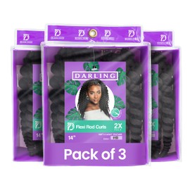 Darling Flexi Rod Curls Crochet Hair Extensions (3 Packs), Natural & Soft Texture, 2X per Pack, 14 Inch, #1B