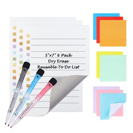 Yoption 3pcs Dry Erase to Do List 5''x7'', 8pcs Dry Erase Sticky Notes 4''x4'' and 3 Markers, Set of 14, Reusable Whiteboard Stickers Lined Stickies Planner for Wall, Fridge, Mirror, Desk, Glass