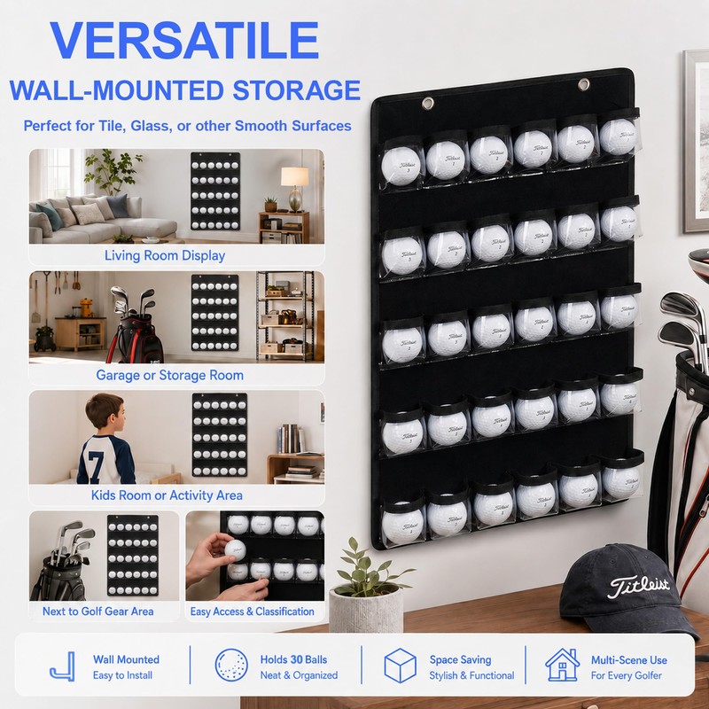 Golf Ball Holder Display for Wall, Hanging Organizer Set with
