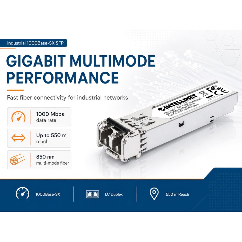 Intellinet Transceiver Industriale Gigabit Fibra Ottica LC Duplex SFP Grigio