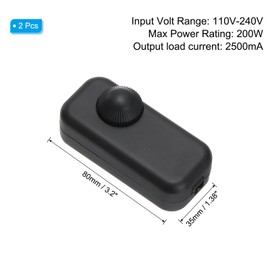 PATIKIL Inline Lamp Switch, 2pcs Rotary Dimmer LED Light Controller Brightness Control Cord Switch Replacement for Table Floor Lamp Pendant Lighting, Black