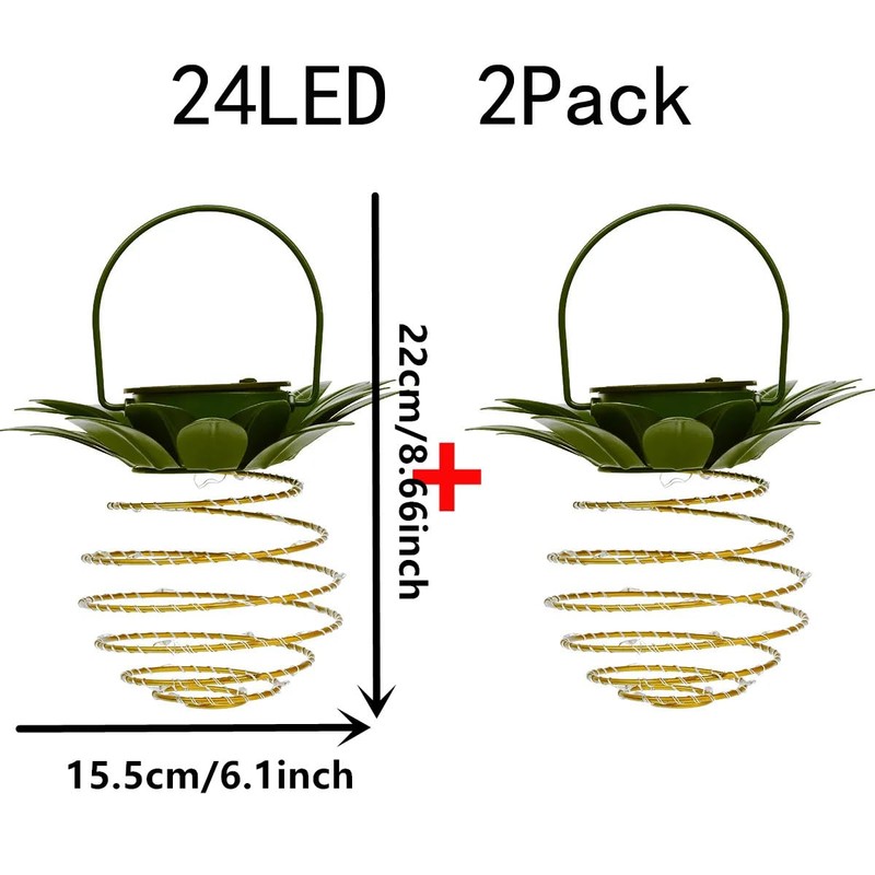 U-Vathing 2Pack 24LEDS Outdoor Solar Pineapple Lights,Waterproof Hanging Solar Lantern