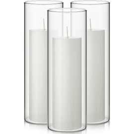 Didaey 3 Sets White Pillar Candles and Glass Candle Holders, Clear Cylinder Vases for Slim Pillar Candles Wedding Centerpieces