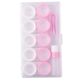 5 Pcs Contact Lens Cases, Contact Lens Holder Portable Eye Contacts Mini Case Container Set with L and R Caps Including Solution Bottle,Rubber-Tipped (Pink and White)