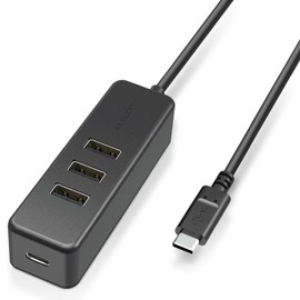 Elecom U2HC-T431PBK USB Hub, Type-C USB-A, 2.0 x 3 Ports, USB PD, 60W, Type-C x 1 Port, 11.8 inches (30 cm), Magnet Included, Black