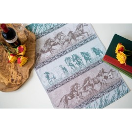 Crystal Arrow Wild Horse Tea Towel Green Brown 100% Cotton Mustang Stampede Jacquard Kitchen