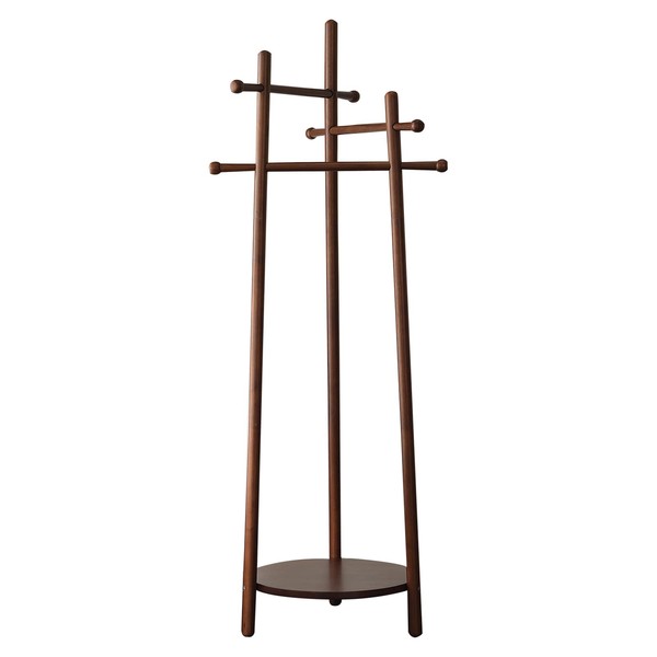 Aibiju Heavy Duty Coat Rack Freestanding,Wooden Coat Hanger Stand with Storage Shelf and 3 Crossbar, Coat Tree Easy to Assemble for Home Office Suits Jacket Hat Umbrellas Brown YD-1440