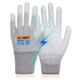 HPHST P1001 ESD-PU Gloves - Anti-Static and Touch Screen Capable, Gloves for Cleaning and Repair (White (12 Pairs), M