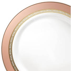 " OCCASIONS " 60 Plates Pack, Heavyweight Disposable Wedding Party Plastic Bowls (14 oz Soup Bowl, Ritz Blush & Gold)