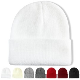 NPQQUAN Beanie for Men Women Winter Hats for Mens Beanie Cuffed Knit Beanies Skull Cap White