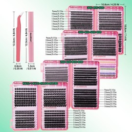 2304pcs High Capacity Lashes Kit, D Curl 11 Styles Individual False Eyelashes Mix 9-16mm Mega Volume Wispy Lashes Colorful Lashes Soft And Comfortable False Eyelashes Set Comes with Eyelash Extension Glue and Tweezers, Perfect For DIY At Home