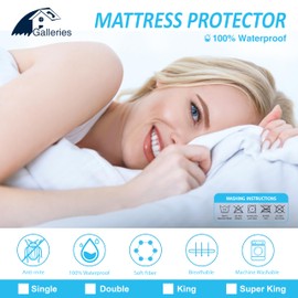 Waterproof Mattress Protector 100% Cotton Terry Top -Anti-mite - Fitted Mattress Cover - Non-Allergenic - Super Absorbent - Machine Washable Mattress Protector (King (150x200 cm))