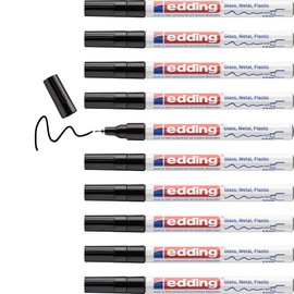 edding 780 gloss paint marker - black - 10 paint markers - extra-fine round tip 0.8 mm - paint pen for glass, pebbles, wood, plastic, paper - waterproof, high coverage