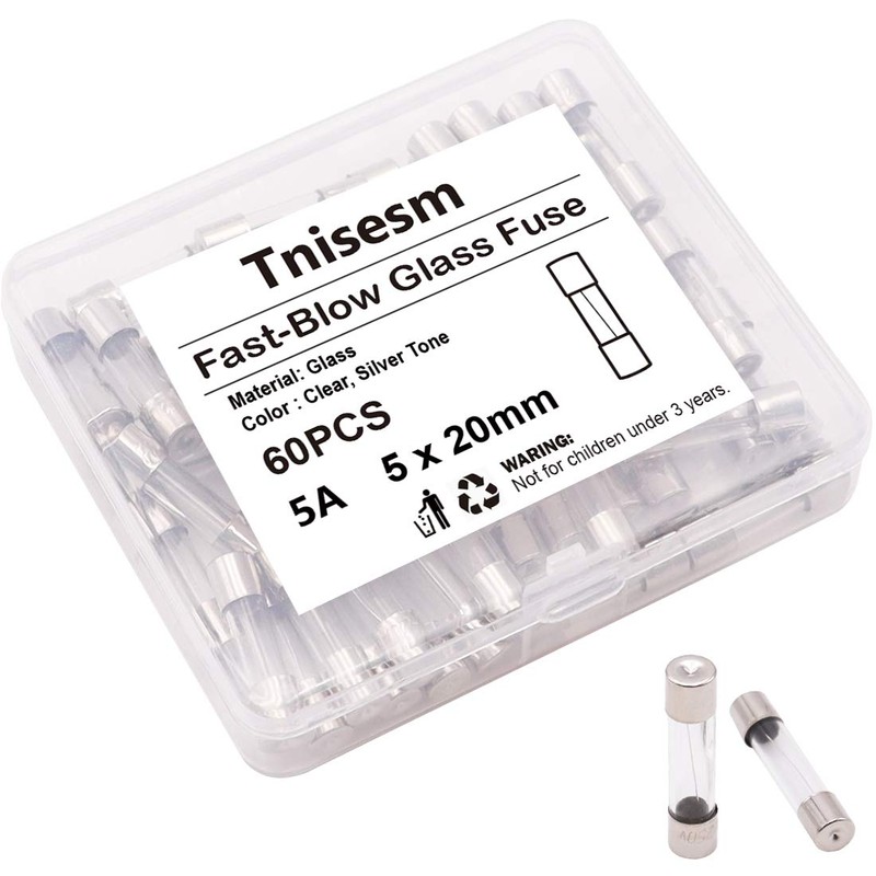 Tnisesm 60 Pcs F5AL Fast-Blow Fuse 5A 250 V Glass