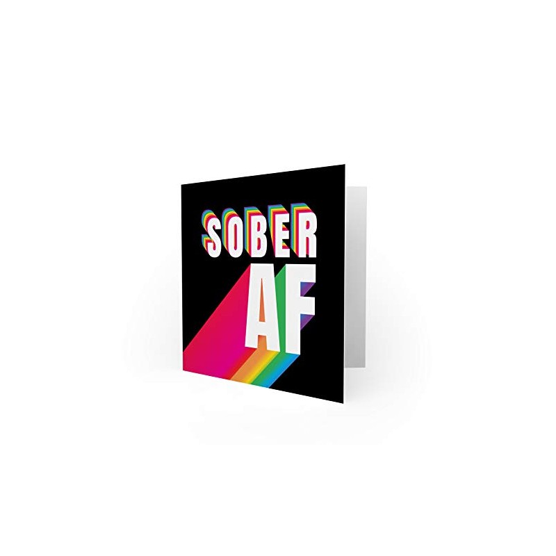 Sober AF Rainbow Typography Black Sealed Greeting Card Plus Envelope