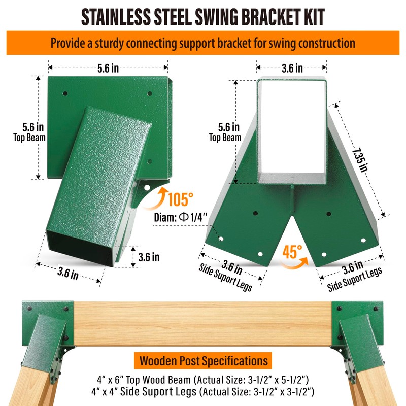 WOCEPU 201 Stainless Steel Swing Set Bracket 2pcs A-Frame Brackets