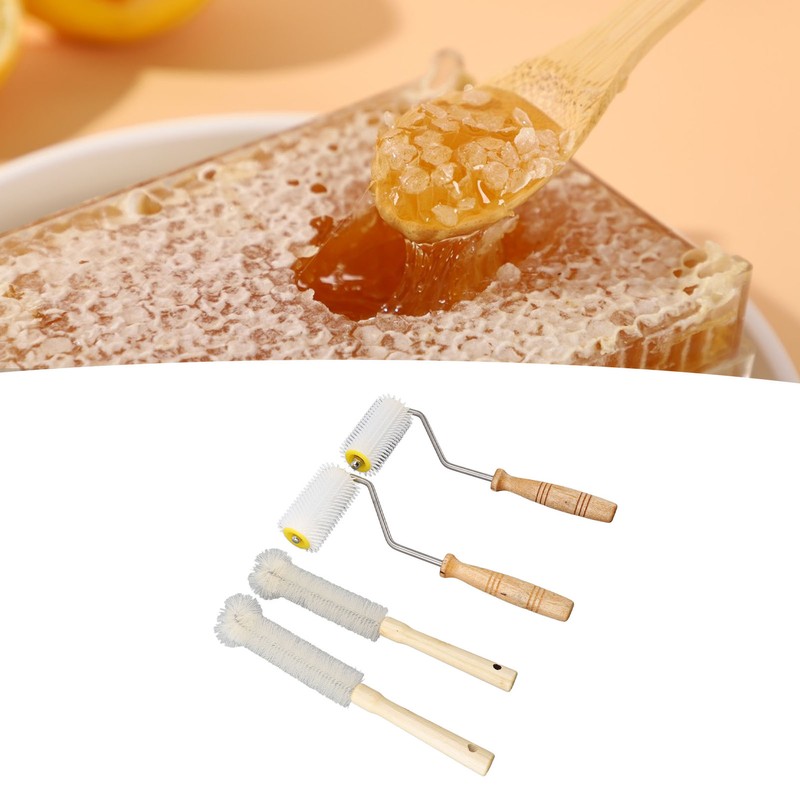 4PCS Honey Extractor Uncapping Needle Roller Wood Handle Honey Uncapper