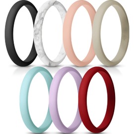 ThunderFit Stackable Silicone Wedding Rings for Women, Thin Rubber Engagement Bands 2.5mm Wide 1.8mm Thick - 1/2/3/4/5/7 Variety Multipack