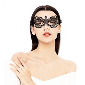 LOVINSHOW Luxury Masquerade Mask Womens Lace Eye Mask (Black)