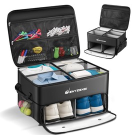 ShYeenei Golf Trunk Organizer, Improved Version 2-Layer Golf Storage Locker, with Ventilated Shoe Compartment, Waterproof & Eco-Friendly Golf Organizer for Car Trunk, Travel, and Daily Use