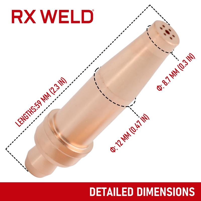 RX WELD 2-3-101 Acetylene Cutting Torch Tips, Fit V-Style Light/Medium