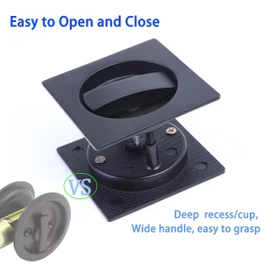 Dontay Pocket Door Lock, Color Coded Indicators, Privacy (Bed/Bath) Handles Latch, 2-3/8" Backset, Hardware for 1 3/8” to 2 3/16” Thickness Door (Including Edge Pull, Matte Black, Square - 1 Pack)