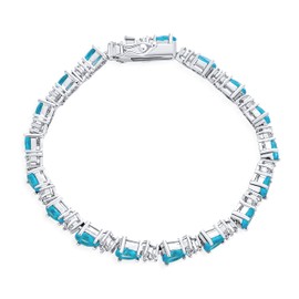 Traditional Bridal Jewelry Alternating Cubic Zirconia Pear Shape AAA CZ 15 CT Simulated Blue Aquamarine Tennis Bracelet Teardrop for Women Wedding Silver Plated 7 Inch