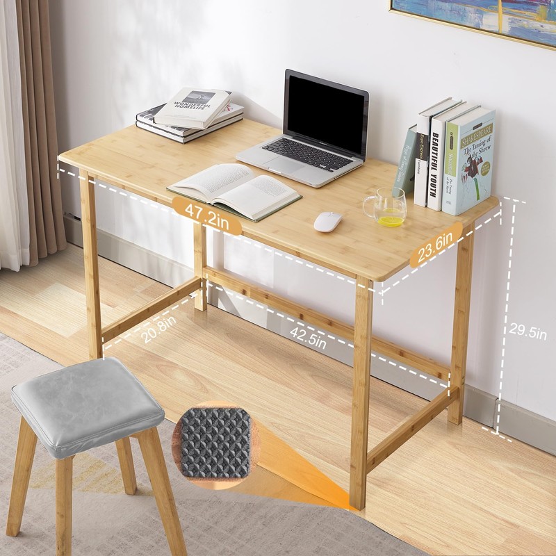 Nnewvante 47 Inch Computer Desk, Bamboo Writing Desk, Modern Simple