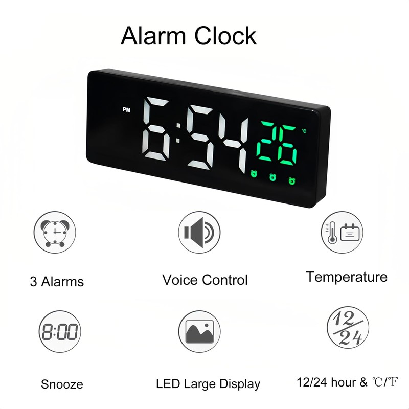 Lancoon Electronic LED Alarm Clock with 3 Alarms Temperature Calendar