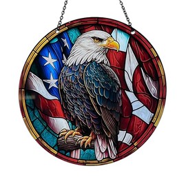 d'ears - Patriotic Eagle - Acrylic Suncatcher with Chain - 6 Inch Diameter - Made in The USA