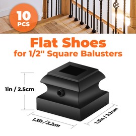 Sidasu 10-Pack Baluster Shoes Flat Shoes with Screw Iron Baluster Shoes for 1/2" Square Balusters （Connectors are Not Included）
