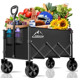 Collapsible Folding Wagon Cart, 350LBS Utility Large Capacity Cart Foldable Wagon with All Terrain Wheels, Grocery Wagons Carts for Garden Shopping Sports Camping, Black