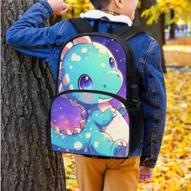 OZELANSAY Cute Cartoon Dinosaur Print Backpack Purse Purple Backpack with Lunch Box Pencil Case Water Bottle Sleeve for Girls Cute Book Bag Kids Age 8-10 School Bag Insulated Lunch Tote