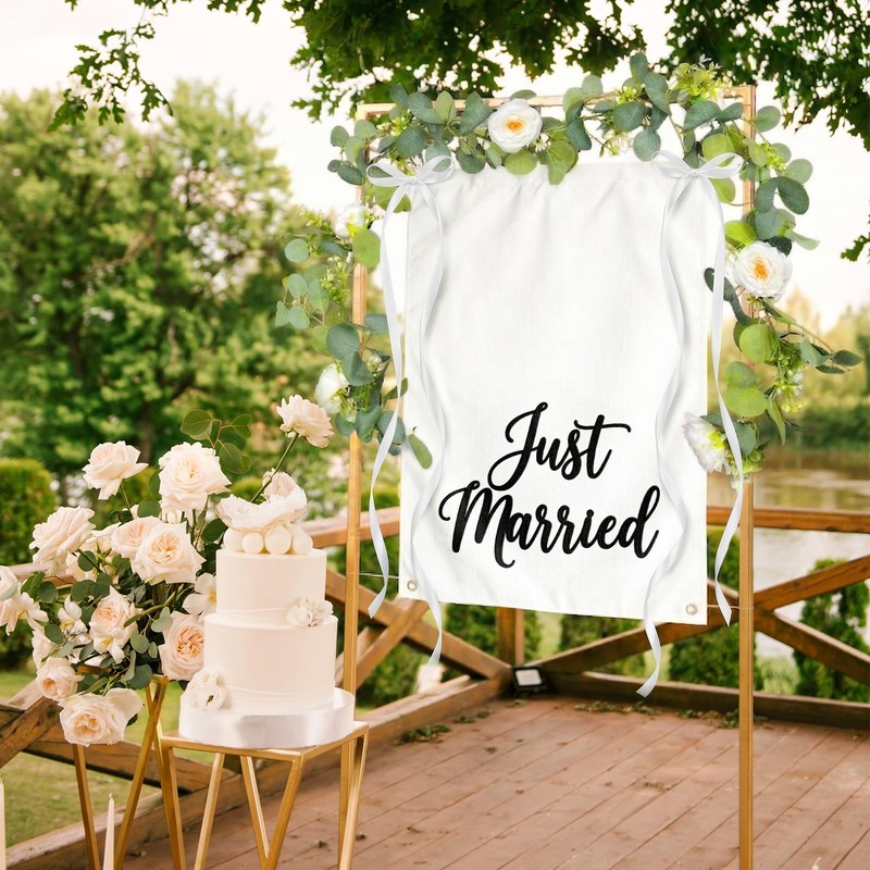 Just Married Wedding Backdrop Set with Just Married Sign, Eucalyptus