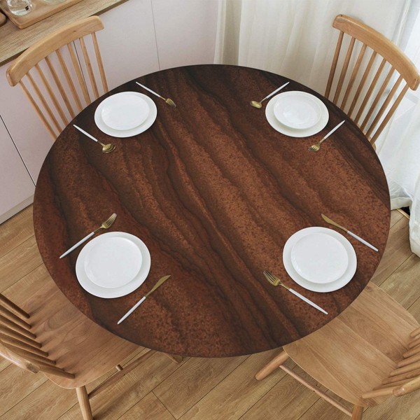 BOXIMIAO Walnut Wood Grain Round Tablecloth with Elastic Edge Table