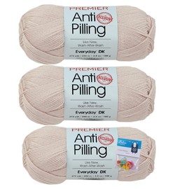 Premier Yarns Everyday DK Anti Pilling Yarn 3.5 Oz Each Skein 3 Light Weight 3 Pack Bundle with Bella's Crafts Stitch Markers (Linen)