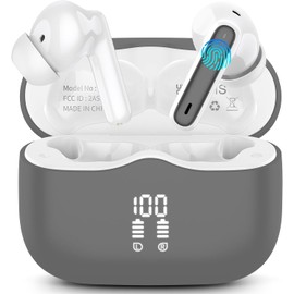 xinwld Bluetooth Headphones, Wireless Bluetooth 5.3 In-Ear Headphones with 4 ENC Noise Cancelling Mic, Wireless Headphones Deep Bass Wireless Earbuds 40 Hours, Grey