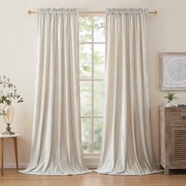 PRIMROSE Cream Curtains 90 inch for Living Room Velvet Blackout Rod Pocket Window Drapes Treatment Semi Room Darkening Ivory Decor Curtains for Bedroom Set of 2 Panels