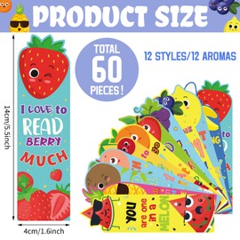Fainne 60 Pieces Fruit Scented Bookmarks Kids Bulk Scratch and Sniff Smelly Classroom Cute Back to School Bookmarks Gift Stuff for Students Christmas End of Year Graduation Birthday Gift Favor