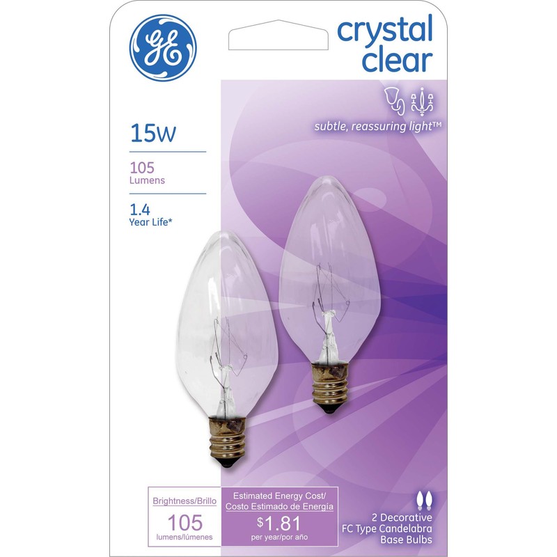 GE 48395 Light Bulb, 15 Watts, Crystal Clear, 2