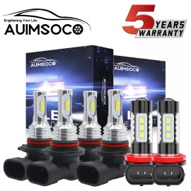 AUIMSOCO 9005 9006 H11 LED Combo Headlight Fog Light Kit High Low Beam Bulbs 6000K White