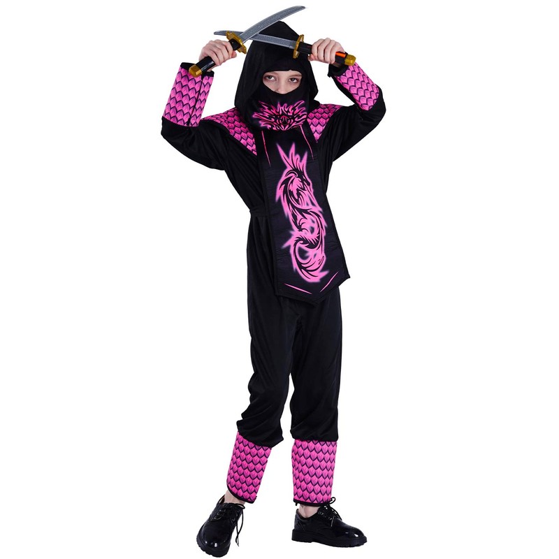 PGOND Ninja Costume Girl Pink Ninja Jumpsuit Costume For Kids