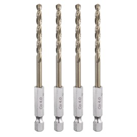 sourcing map 4pcs M35 High Speed Steel Cobalt Twist Drill Bit 4mm/0.04" Dia with Quick Change 1/4" Hex Shank Jobber Drill Bit for Metal, Steel, Copper, Aluminum, Zinc Alloy