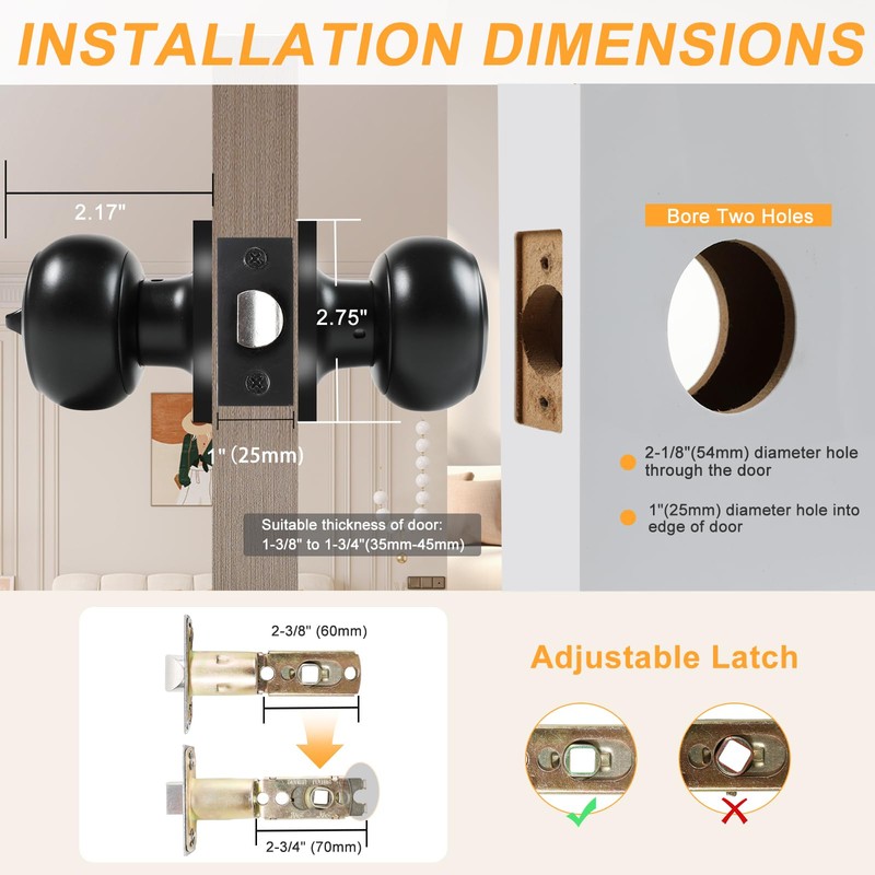 KAMOTA Privacy Door Knobs, 5 Pack Matte Black Heavy-Duty Door