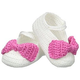 Jefferies Socks Baby Girls' Newborn Mary Jane Bow Crochet Bootie, White/Bubblegum