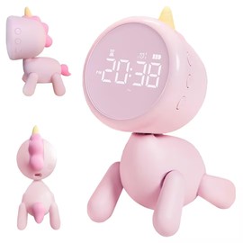 YOUYIKE Unicorn Digital Alarm Clock with Night Light Variable Shape, Supports USB Charging - Cute Desk Decoration for Boys and Girls, Children's Room and Study