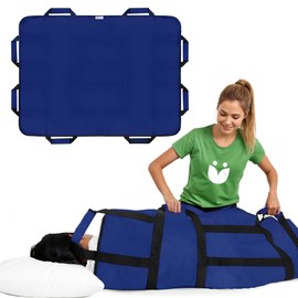 Positioning Bed Pad with 8 Reinforced Padded Handles - Washable Transfer Sheet for Lifting & Repositioning - Quick-Dry Patient Slide Blanket for Caregiver, Bedridden, Elderly - 48" x 40", Blue Ver 2