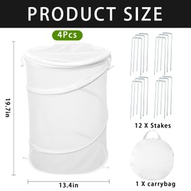 JDUanL 4 Pcs Pop Up Plant Protection Netting with Stakes - 19.7″x13.4″ Foldable Insect Netting for Garden with Zipper, net Trellis to Keep Animals Out, Crop Cages for Garden Protection from Bird