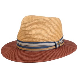 Stetson Romaro Toyo Traveller Straw Hat Men – Summer Hat Made of Viscose – UV Protection 40+ – Wide Brim – With Striped Grosgrain Ribbon Set – Sun Hat – Men's Hat – Spring/Summer, Natural Red