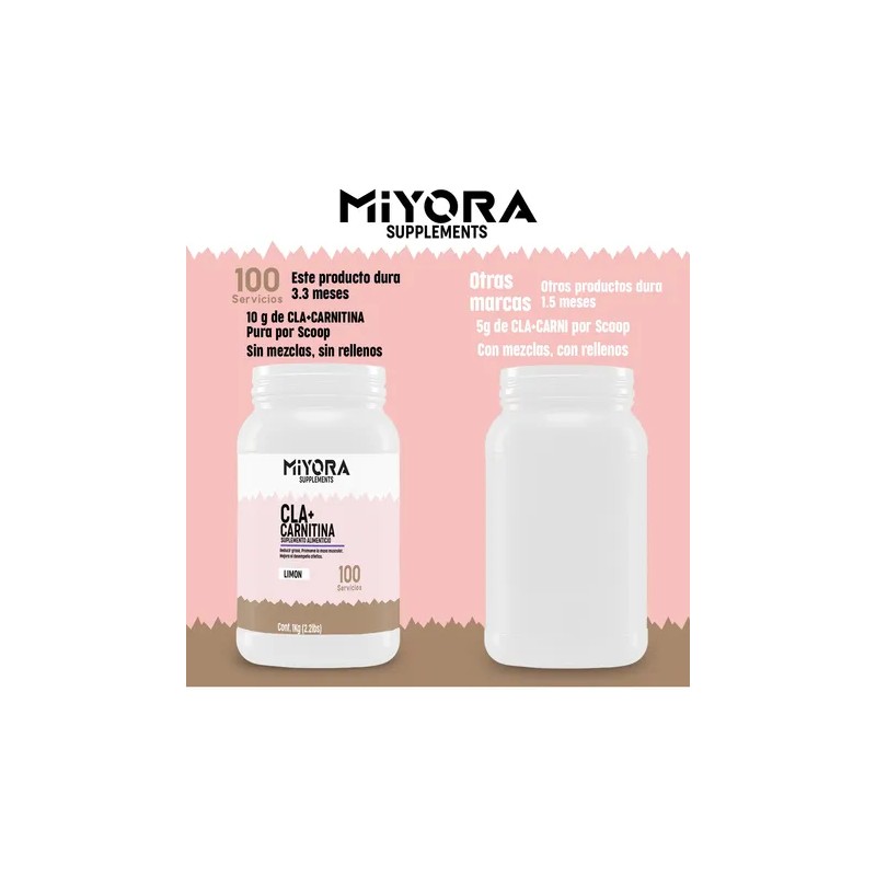 Cla + Carnitina 1kg Suplemento Miyora 100servicios Sabores